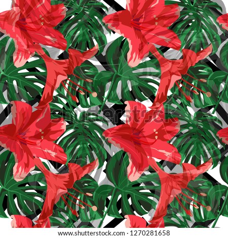 Jungle Pattern. Seamless Illustration. Exotic Palm Greenery Backdrop. Summer Design for Swimwear. Seamless Jungle Pattern.