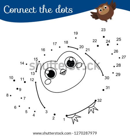 Children educational game. Connect dots by numbers. Animals theme, cute owl. Dot to dot printable worksheet for toddlers and pre school years kids