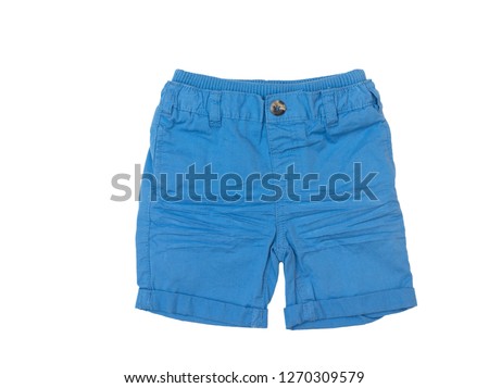 Blue shorts for boy isolated on white background/ Top view/ Flat lay Royalty-Free Stock Photo #1270309579
