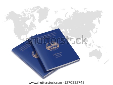 Laos Passport , Twice passport on world map illustration