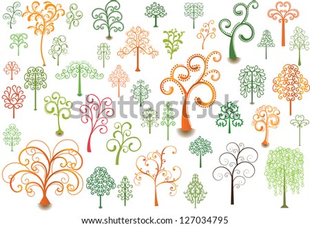 Set of stylized trees for design.