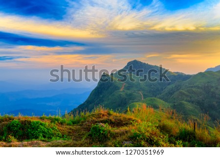 Landscape of sunset on Mountain at Doi Pha Tang, ChiangRai ,Thailand