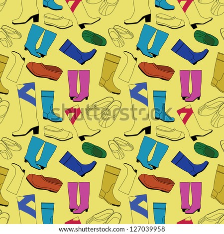 seamless yellow pattern with colored shoes