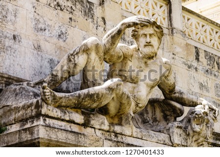 Detail of marble statue at the Monument of Victor Emmanuel II, Venezia Square, in Rome, Italy