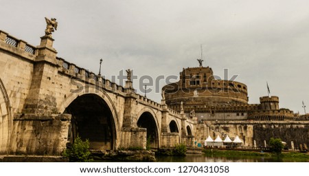 Saint Angel Castle and bridge over the Tiber river in Rome, Italy. Castel Sant'Angelo.