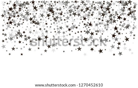 Silver stars confetti. Falling stars, glitter, dust and sparkles. Vector illustration. Silver explosion of confetti. Shiny abstract glowing design.