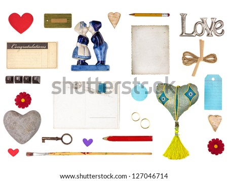 Set of romantic objects for Valentine and other love designs isolated on a white background