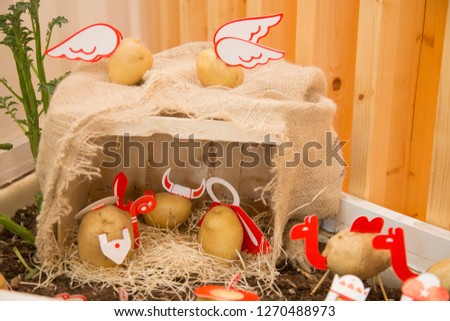 horizontal image with detail of a nice nativity scene made with potatoes