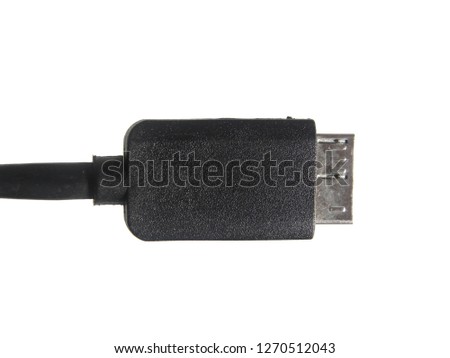 Black color Micro-B USB hard disk drive connector cable on white background