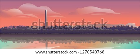 Panorama view of spring of National mall USA Washington DC monument with twilight or morning dawn sky,Vector Summer or Spring landscape, Panoramic city dusk landscape of USA famous skyline panoramic. Royalty-Free Stock Photo #1270540768