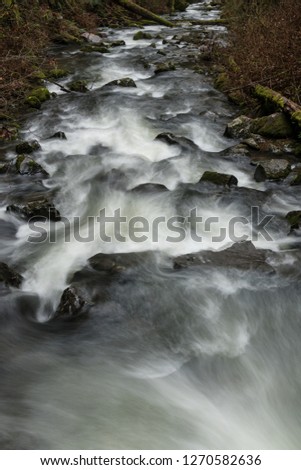 Long exposure of river stream flowing over rocks