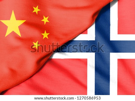 Two flags. Flag of Norway. Flag of China.