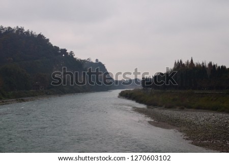 Scenic view of ancient Dujiangyan Irrigation System park and river