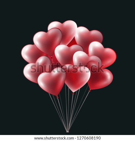 Balloon bunch, Heart shape balloons on black background.