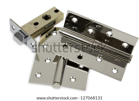 Chromed metal set of hardware for doors Royalty-Free Stock Photo #127068131