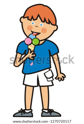 Boy and ice cream, funny vector illustration