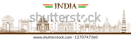 illustration of Famous Indian monument and Landmark like Taj Mahal, India Gate, Qutub Minar and Charminar for Happy Republic Day of India Royalty-Free Stock Photo #1270747360