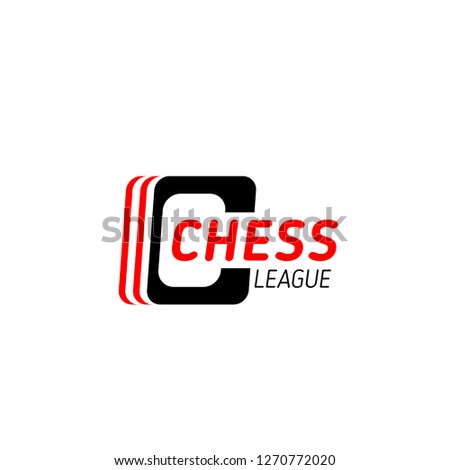 Chess league symbol for sporting competition branded emblem template. Black and red corporate identity font of capital letter C for chess sport club or tournament symbol design