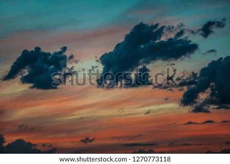 Beautiful sky with clouds. Beautiful morning or evening colorful sky at sunset or sunrise with clouds.