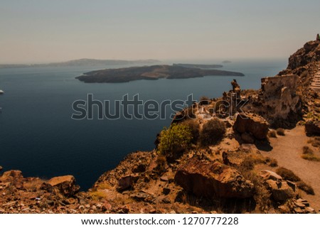 Santorini Fira, Greece - landscape with volcanic rocks

