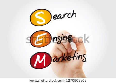 SEM - Search Engine Marketing acronym with marker, business concept background
