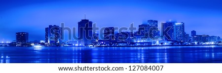 Night view of Skyline of New Orleans as seen from the MIssissippi river