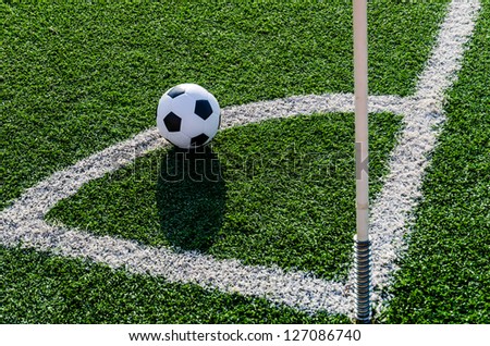Soccer Football on Corner line for Corner kick.