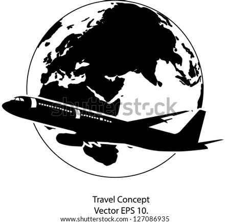 Airplane for Travel Around the World Vector Illustration Icon, EPS 10.