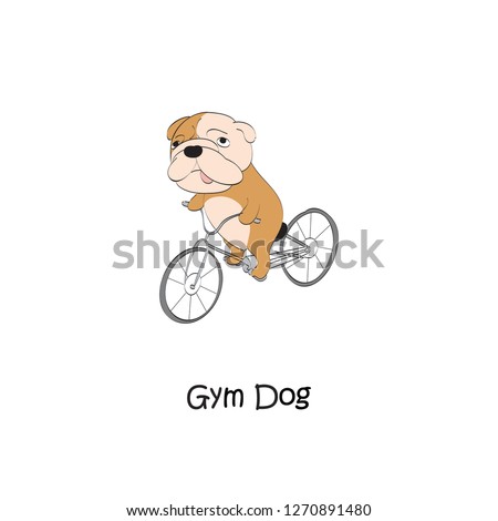 Cartoon bicycling dog in the gym. Vector illustration with sporty animal - Vector