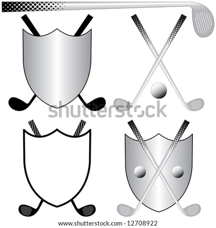 Several Golfing Logos with Clubs, Ball and Shields