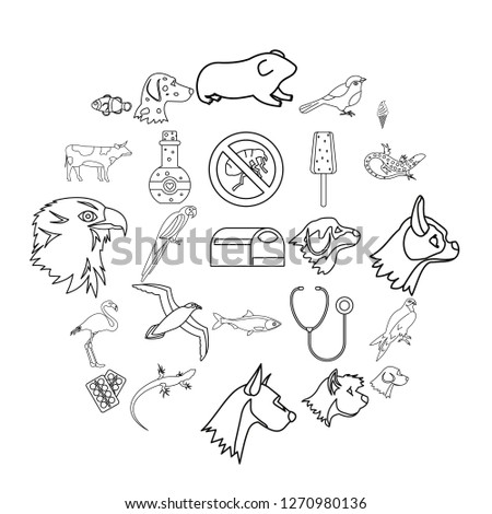 Domesticated animals icons set. Outline set of 25 domesticated animals icons for web isolated on white background
