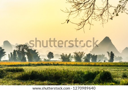 Landscape of dawn on the mountain in Ngoc Con, Trung Khanh, Cao Bang, Vietnam