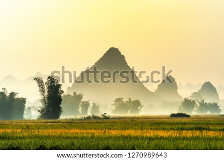 Landscape of dawn on the mountain in Ngoc Con, Trung Khanh, Cao Bang, Vietnam