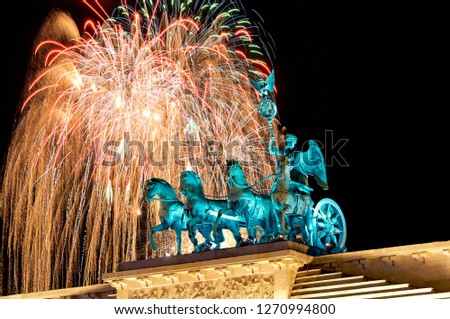 New Years Eve at Brandenburg Gate in Berlin Royalty-Free Stock Photo #1270994800