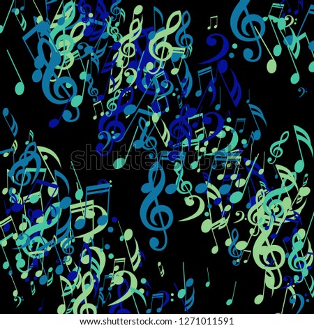 Strokes of Musical Notes. Modern Background with Notes, Bass and Treble Clefs. Vector Element for Musical Poster, Banner, Advertising, Card. Minimalistic Simple Background.