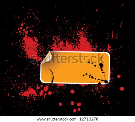 Orange sticker on a grunge background with ink splats