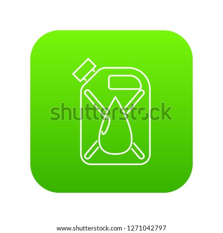 Jerrycan with drop icon green vector isolated on white background