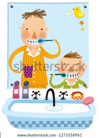 Father & son brushing Teeth