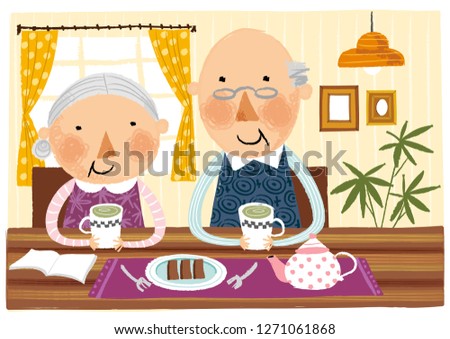 Elderly couple taking breakfast