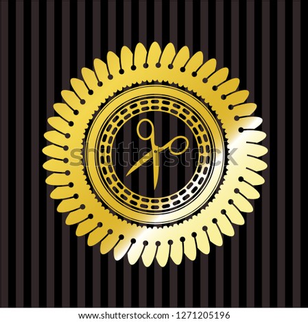 scissors icon inside golden badge