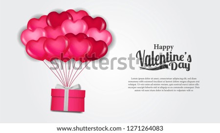 Happy valentine's day banner template with flying helium hearth pink balloon. Vector illustration