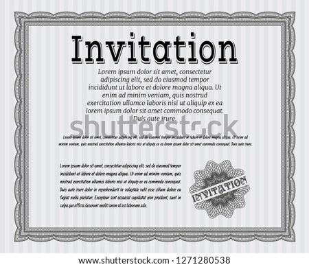 Grey Invitation. Money design. Detailed. With guilloche pattern and background. 