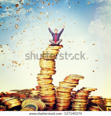 happy man and money rain