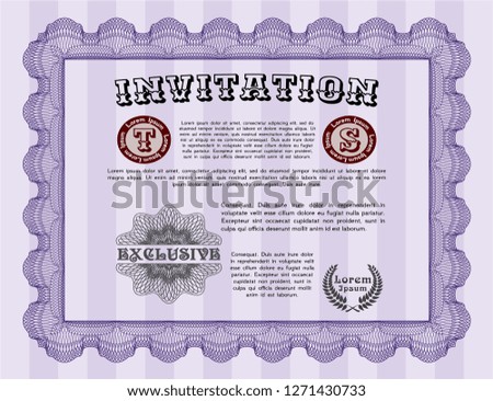 Violet Invitation. Money Pattern. With complex background. Vector illustration. 