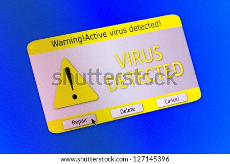  Virus alert message on the blue computer screen