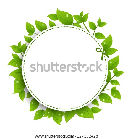 Announcement Coupon With Green Leaves With Gradient Mesh, Isolated On White Background, Vector Illustration