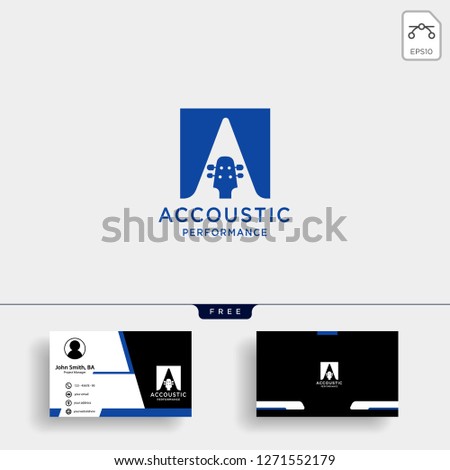 guitar acoustic home learning logo template vector illustration with business card template - vector