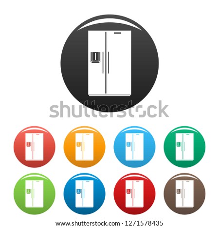 Double door fridge icons set 9 color isolated on white for any design