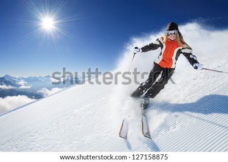 Girl / Woman / Female On the Ski Royalty-Free Stock Photo #127158875