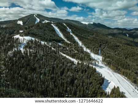 Beautiful aerial drone photo of mountain landscape in cold winter day.Highland forest in hills covered with snow